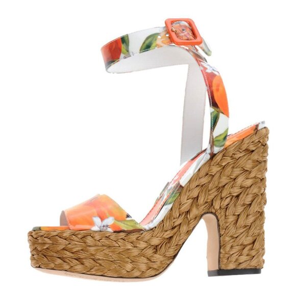 DOLCE & GABBANA SHOES ORANGE BLOSSOM LEATHER WOVEN HEEL SANDALS sz 36 5.5 - Picture 1 of 7